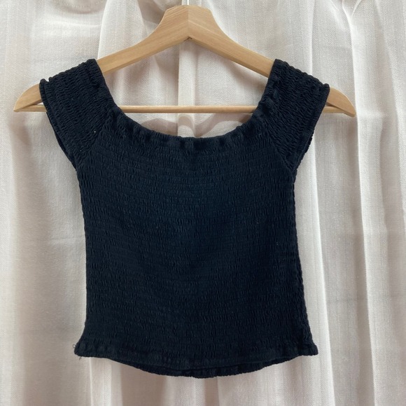 Brandy Melville One Black & One Red Smocked Off Shoulder Crop Top Small - Picture 8 of 13